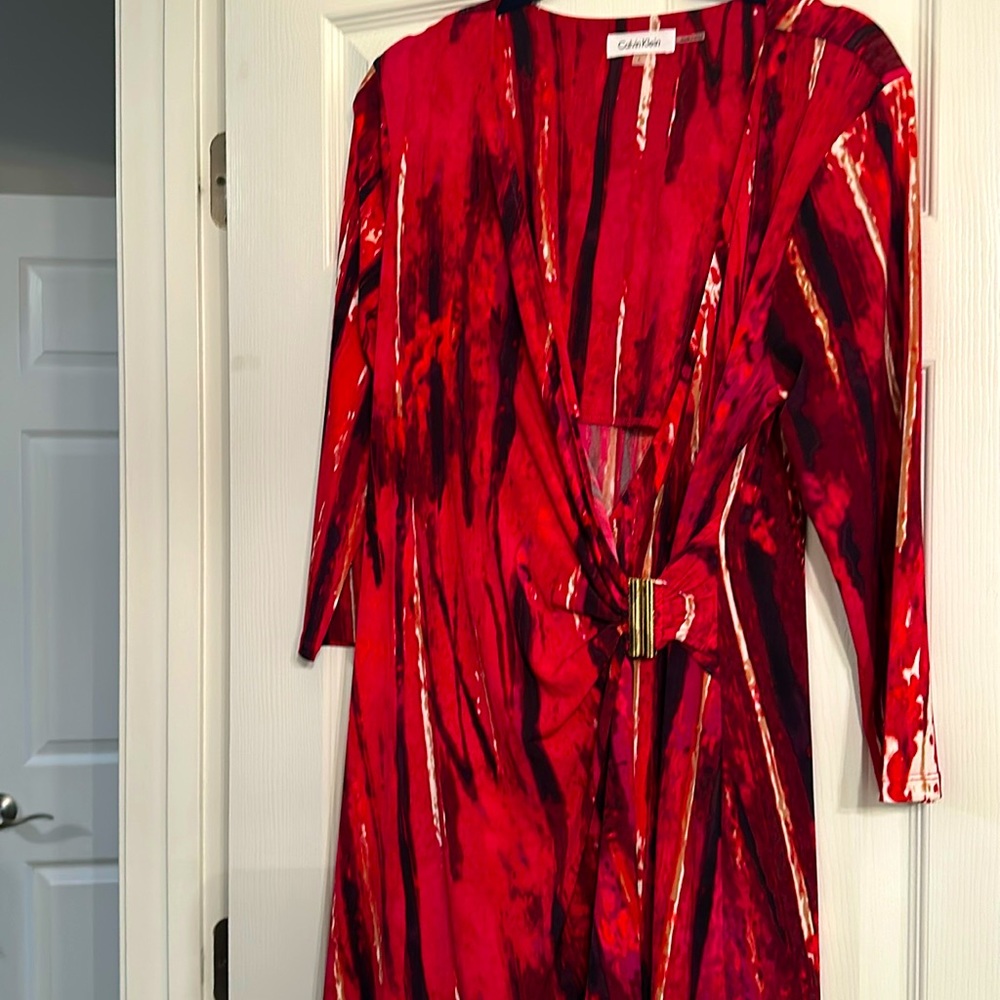 Calvin Klein Red Dress with Gold Accent